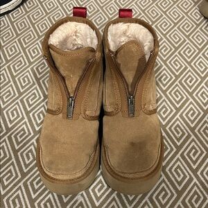UGG Tan Suede Boots with Red Accents